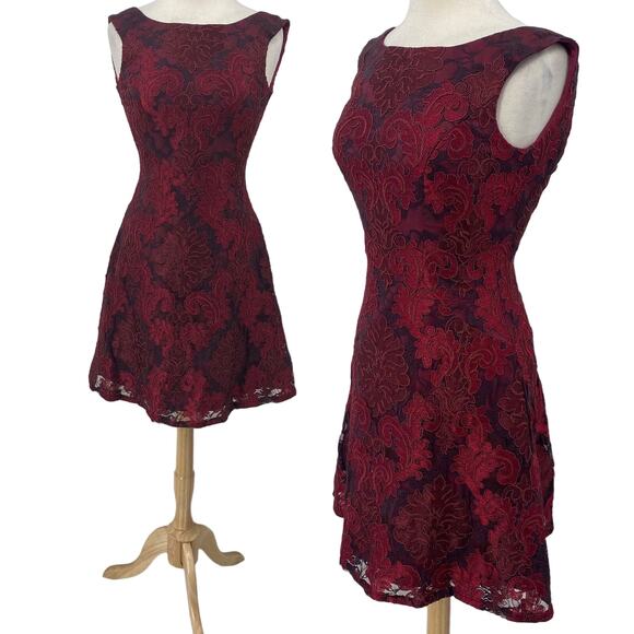 Aidan Mattox Dresses & Skirts - Aidan Mattox Cocktail Dress Fit & Flare Embroidered Lace Squareneck Red Womens 0